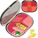 Daily Pill Case Organizer Pocket Pharmacy, Chrxbei Pill Container Case Travel Must Haves with 5 Compartments, Portable Pill Splitter Holder Box for Vitamin, Medication, Supplement and Fish Oil - Red