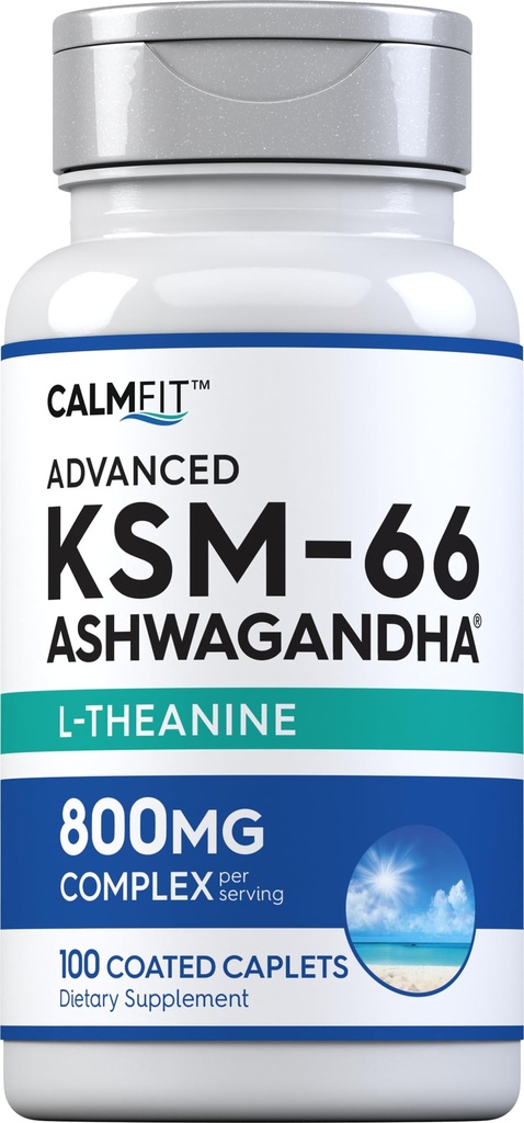 ピッピングロックKSM-66 アシュワガンダL-テアニンサプリメント | 800mg | 100カプレット | アドバンスト・コンプレックス・ルート・エキス | ヴィーガン・非GMO・グルテンフリー