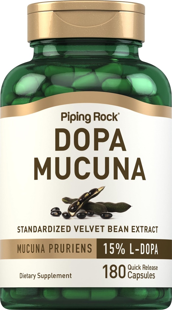 ピッピングロック DOPA マグナ カプセル | 180 カウント | 15% L-DOPA | マグナ プルリエンス エキス | 非GMO、グルテンフリーサプリメント
