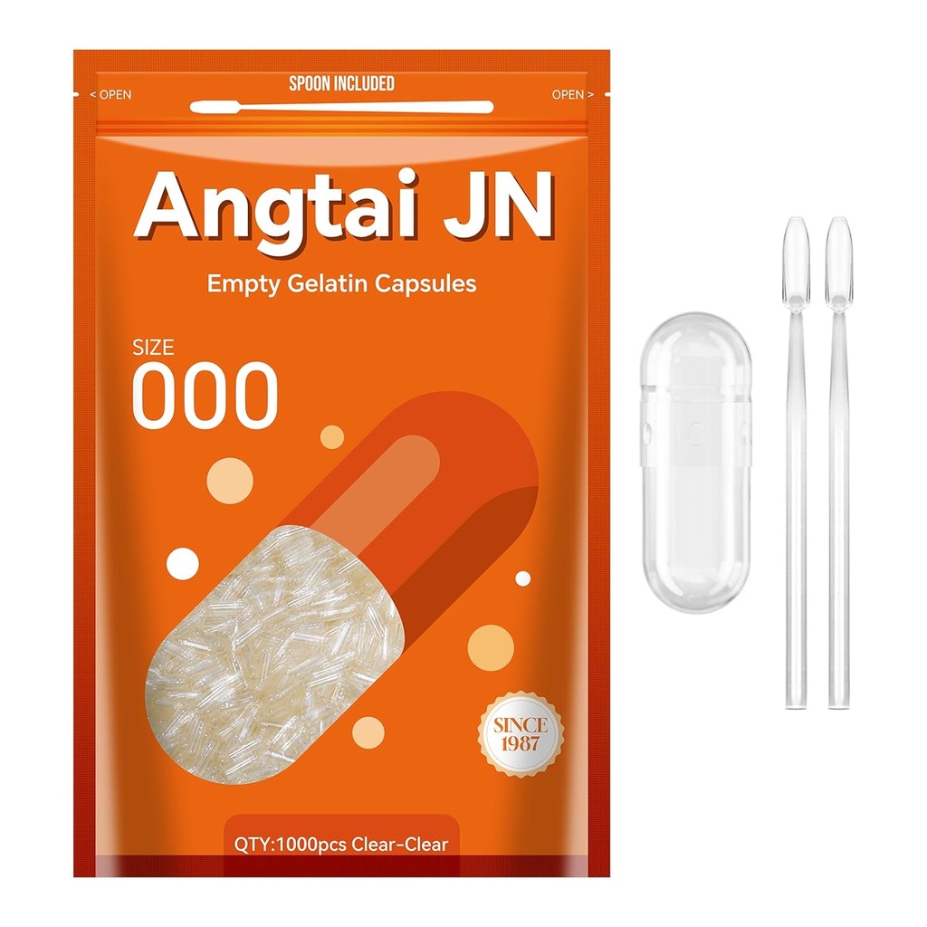 空のゼラチンのカプセルのサイズ000の丸薬のゲルの帽子の純粋な牛の明確な(1,000の計算)グルテンフリー、非GMOのDIYのあなた自身の補足のための2つのスプーンが付いているハラールによって証明される満ちるキット