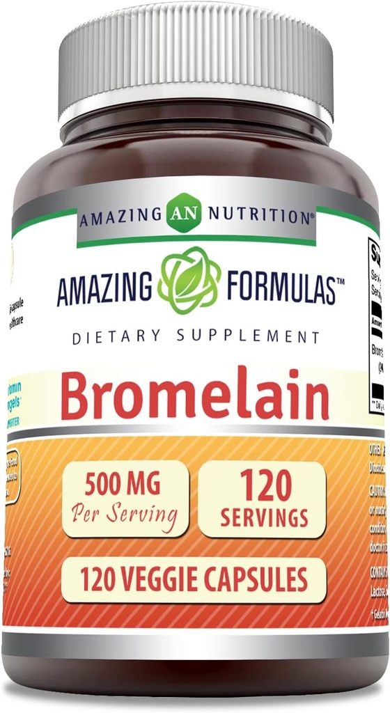 Amazing Formulas Bromelain Supplement | 500 Mg Per Serving | Veggie Capsules | Non-GMO | Gluten Free | Made in USA | Ideal for Vegetarians (1 Pack | 120 Count)