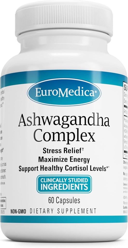 EuroMedica Ashwagandhaコンプレックス - 副腎の健康をサポートするためのサプリメント - Rhodiola RoseaエキスとAshwagandhaサプリメント - エネルギーと集中をサポートするハーブサプリメント - 60カプセル