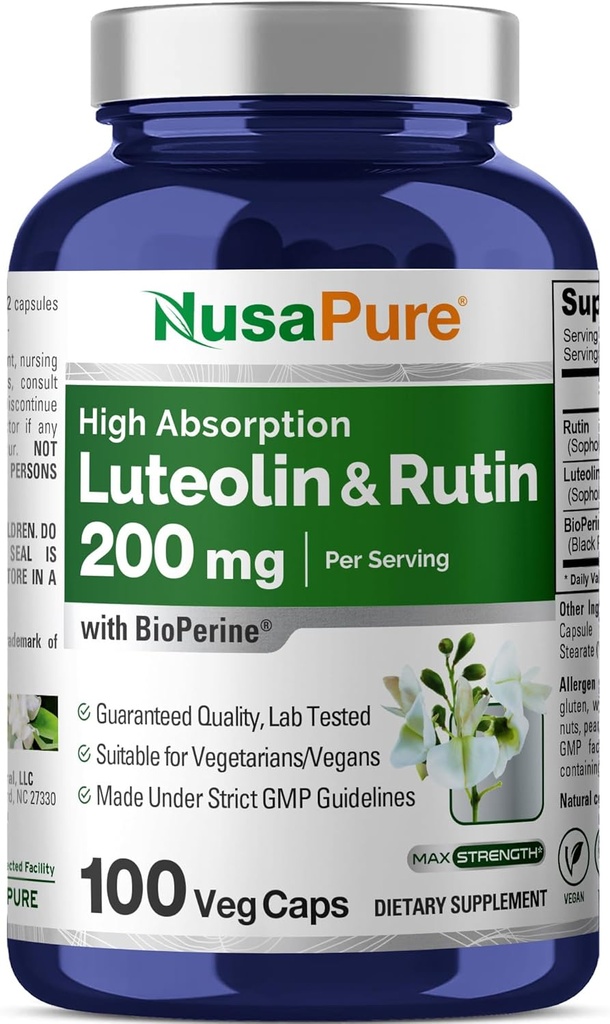NusaPure Luteolin Complex with Rutin 200 mg | 100 Capsules | Vegetarian, Non-GMO & Vegan Flavonoid Formula