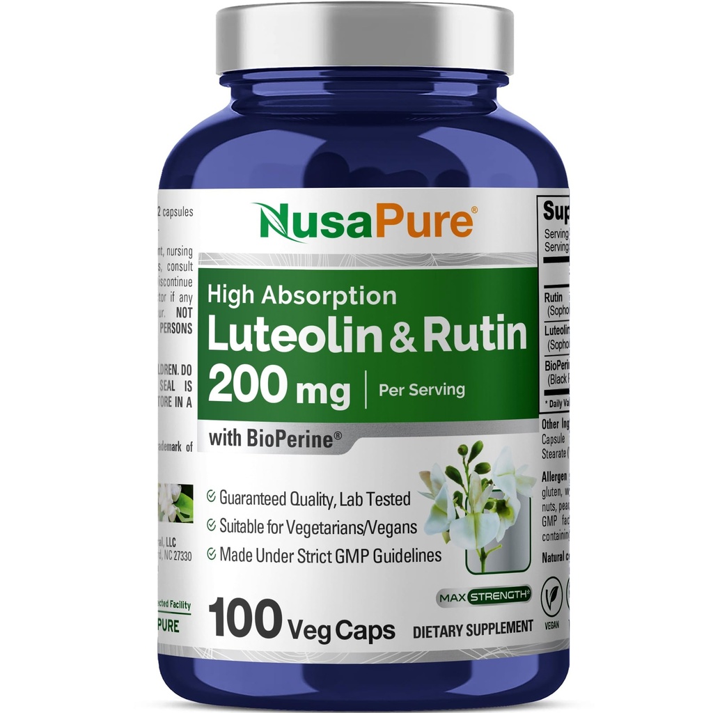 NusaPure Luteolin Complex with Rutin 200 mg | 100カプセル | ベジタリアン・非GMO・ヴィーガン・フラボノイド・フォーミュラ