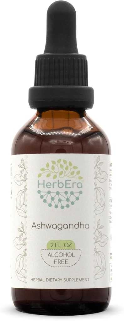HerbEra Ashwagandha B60アルコールフリーの草のエキスのチンキ、超集中される(Shui Qie、インドのGinseng、withania Somnifera) 2つのfloz