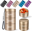 Aluminum Waterproof Pill Organizer 3 times a day,Moisture Proof Metal Pill Case,Small Daily Pill Holder for Purse,Portable Travel Pill box Container to Hold Vitamins,Med, Supplements【Gold Knurling】