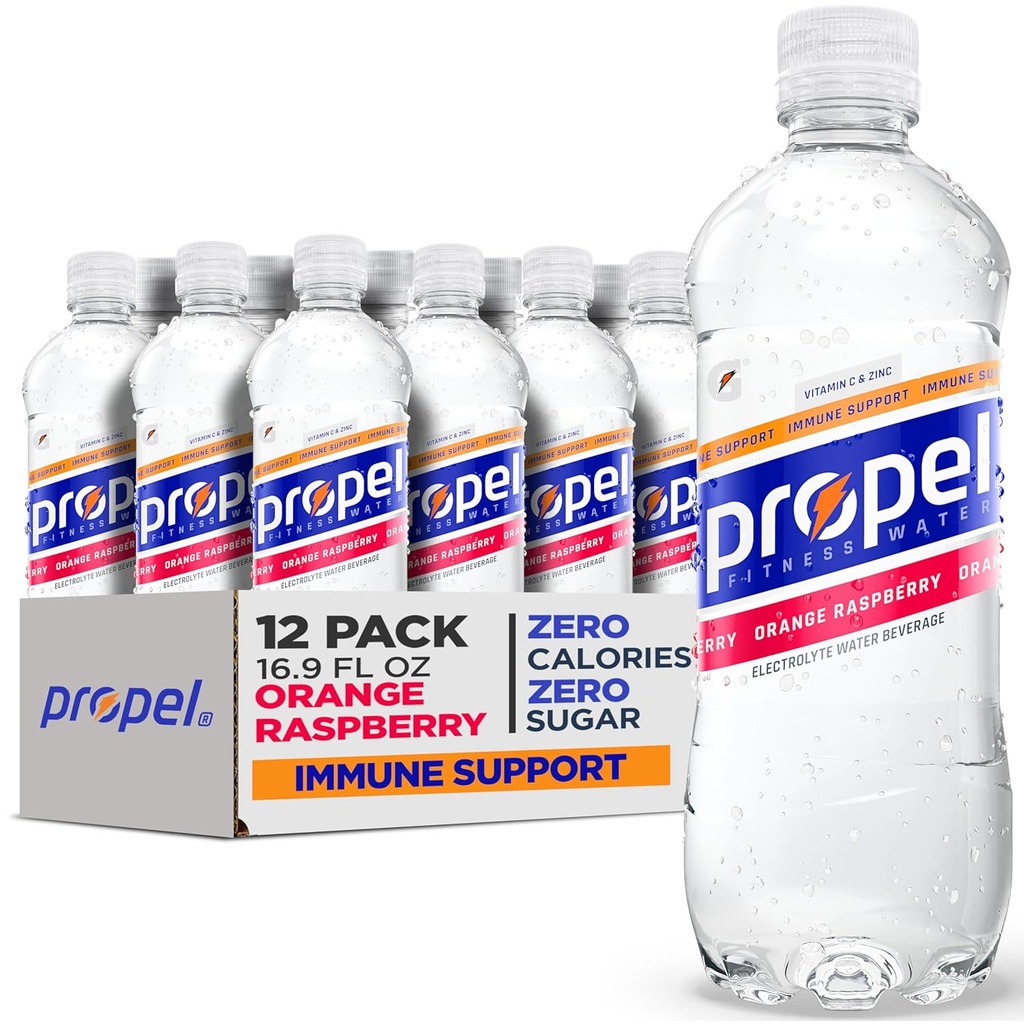 Propel の免疫学サポート 電解物高められた水スポーツの飲み物、オレンジ ラズベリーによって味付けられる水、100% DV のビタミン C + 亜鉛、Electrolytes およびビタミン、24 の fl oz の水差しが付いているゼロカロリー及びゼロ砂糖の水和(12 のパック)
