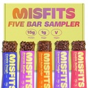 Misfits ビーガンプロテインバー - レシピを更新しました | 植物ベース、低砂糖&炭水化物、ハイファイバースナック | 品種サンプルパック 味を試す | パック 5 (1 各味)