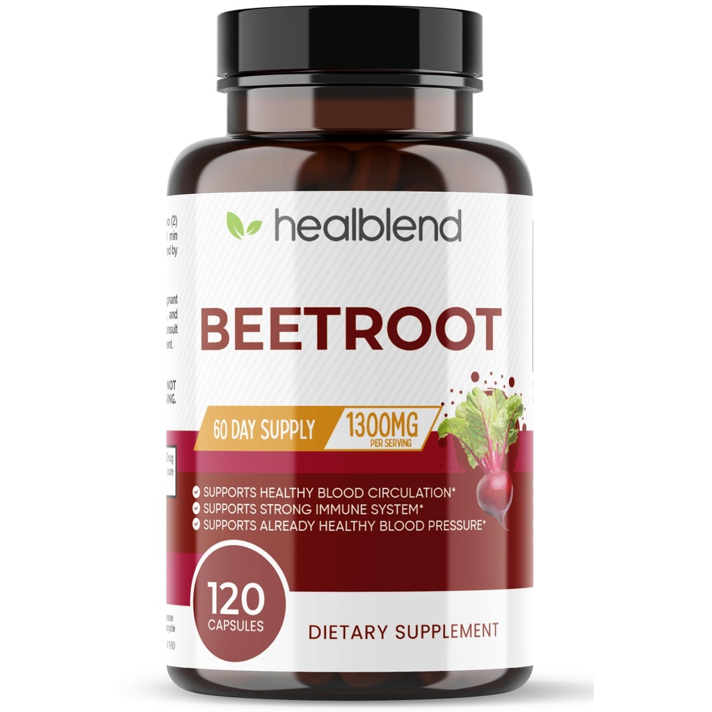 Healbend有機ビートルートカプセル1300mg - Nitric酸化物ブースタービートサポート健康な血圧、心臓の健康、循環スーパーフード - 120カウント