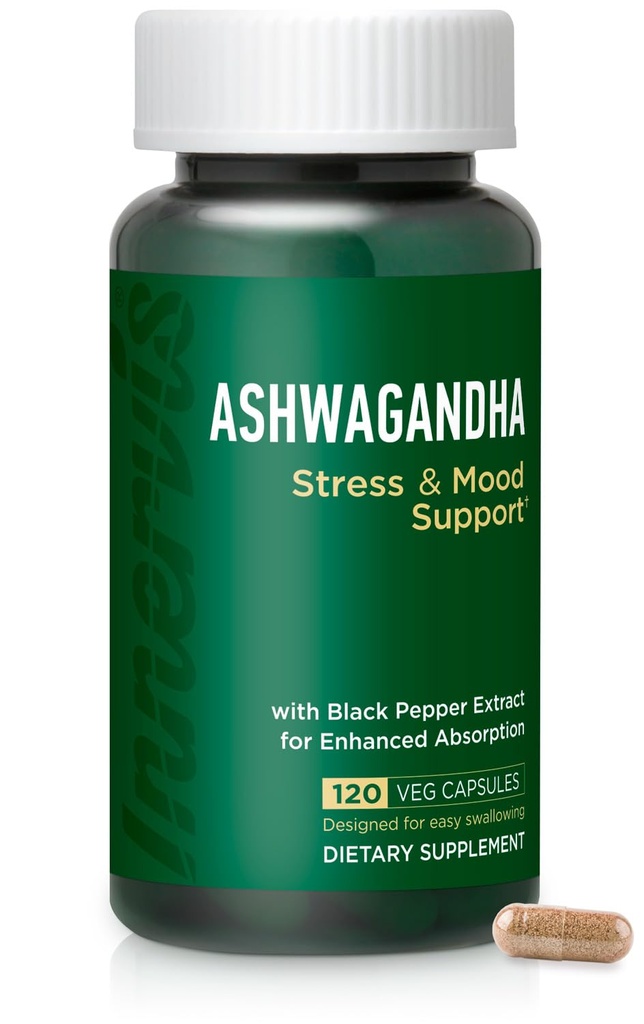 Ashwagandha 500mg – ストレス救済, 気分のバランス & ブラックペッパーとリラックス, 120 ビーガンカプセル