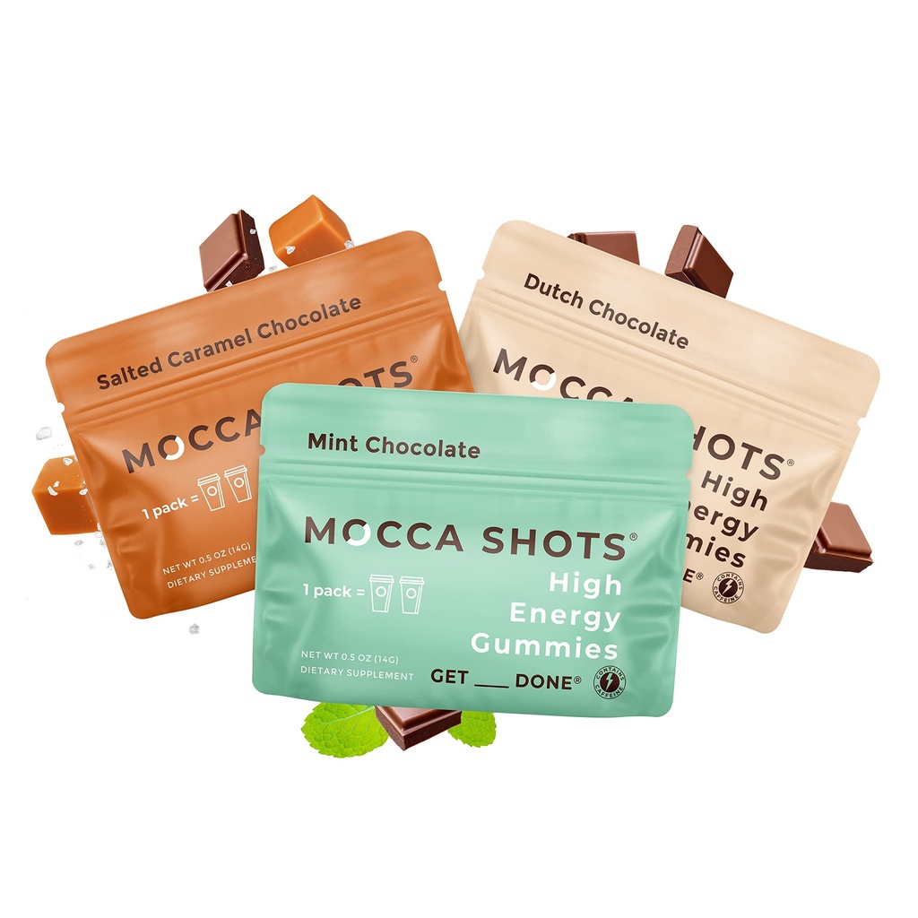 カフェインエネルギー咀嚼 3-パック、パック1杯あたりのカフェイン200mg! カフェインブースト, コーヒーエネルギーグミ, モッカショット高エネルギーグミ, ビーガン, プラントベース, グルテンフリー (パック 3)