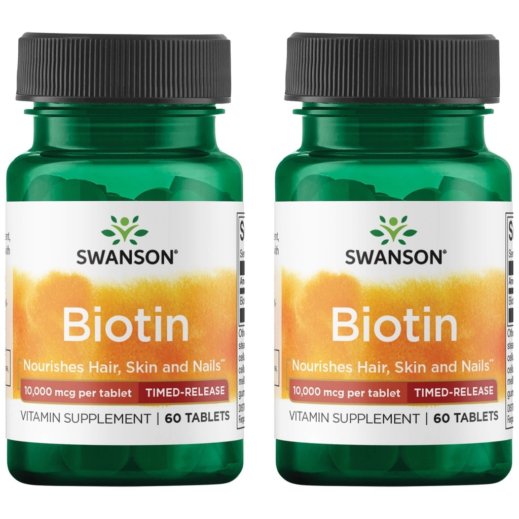 Swanson Biotin - タイムド・リリース 10,000 mcg 60 タブ (2 パック)