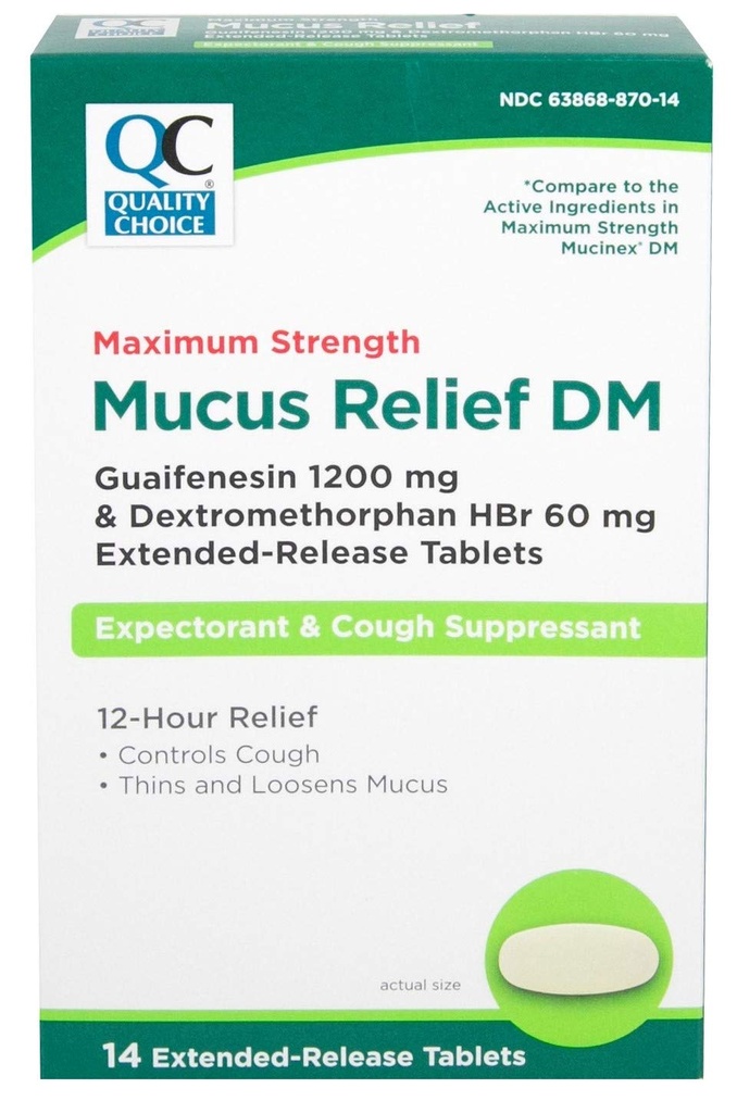 質の選択の最高の強さの粘液の救助DM、咳の抑制剤および Expectorant、12時間の救助、Guaifenesin 1200のmgおよびDextromethorphan HBr 60のmgの延長解放のタブレット、14の計算