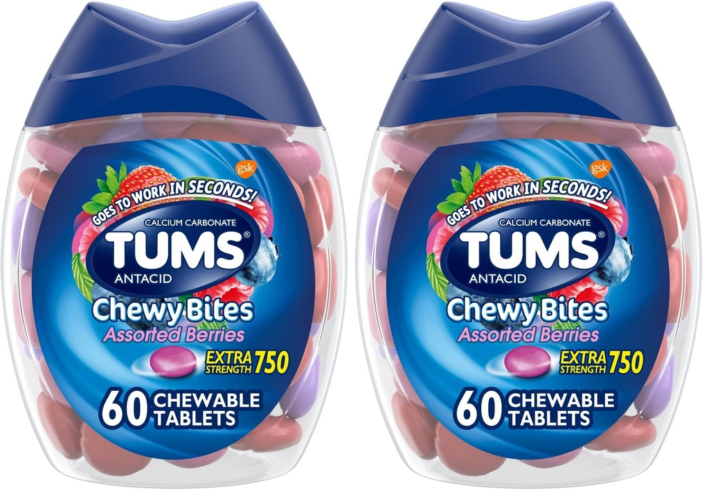 TUMSのChewyビットはChewable Heartburnの救助のためのAntacidのタブレットおよび酸の消化の救助、分類されたベリー- 60の計算(2のパック)を模倣します