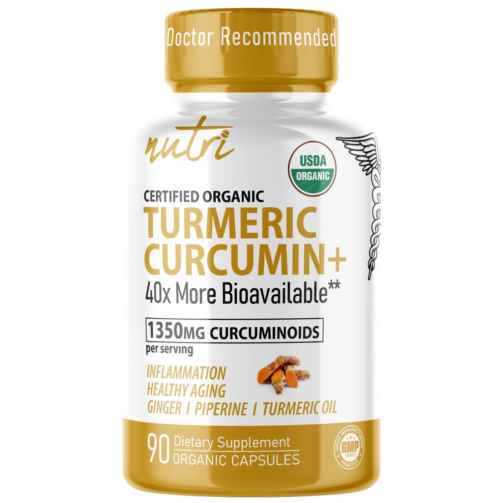 Nature's Fusions Nutriオーガニックターメリックサプリメント1425mg - 40x Bioavailable - 95% Curcuminoids - ブラックペッパー、ジンジャー&ターメリックオイル - サプリメント