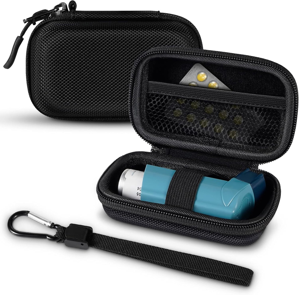 Inhaler Case, Hard Shell Protective Travel Carrying Case, Fits Standard Rescue & New Albuterol Inhaler Devices Up to 4 Inches, Device Not Included, Black