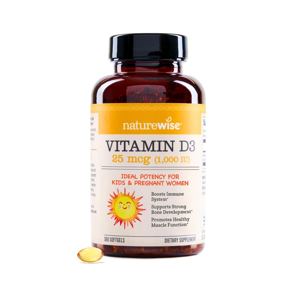 NatureWiseビタミンD3 1000iu(25 mcg) - 免疫サポート、健康な筋肉機能、および骨の健康のための1年の供給 - 非GMO、有機エキストラバージンオリーブオイル(ミニSoftgel)、360カウント
