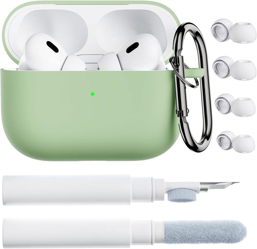 AirPods Pro 2ケース用ORNARTO、AirPods Pro 1st / 2nd Generation、クリーナーキット付きソフトシリコンカバー、イヤーチッププロテクター&Keychain-Pistachio