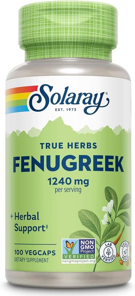 SOLARAY Fenugreek Seed 1240 mg, 健康的な消化をサポートし、より多くの, ビーガンとラボ品質のために検証, 50 サービング, 100 VegCaps
