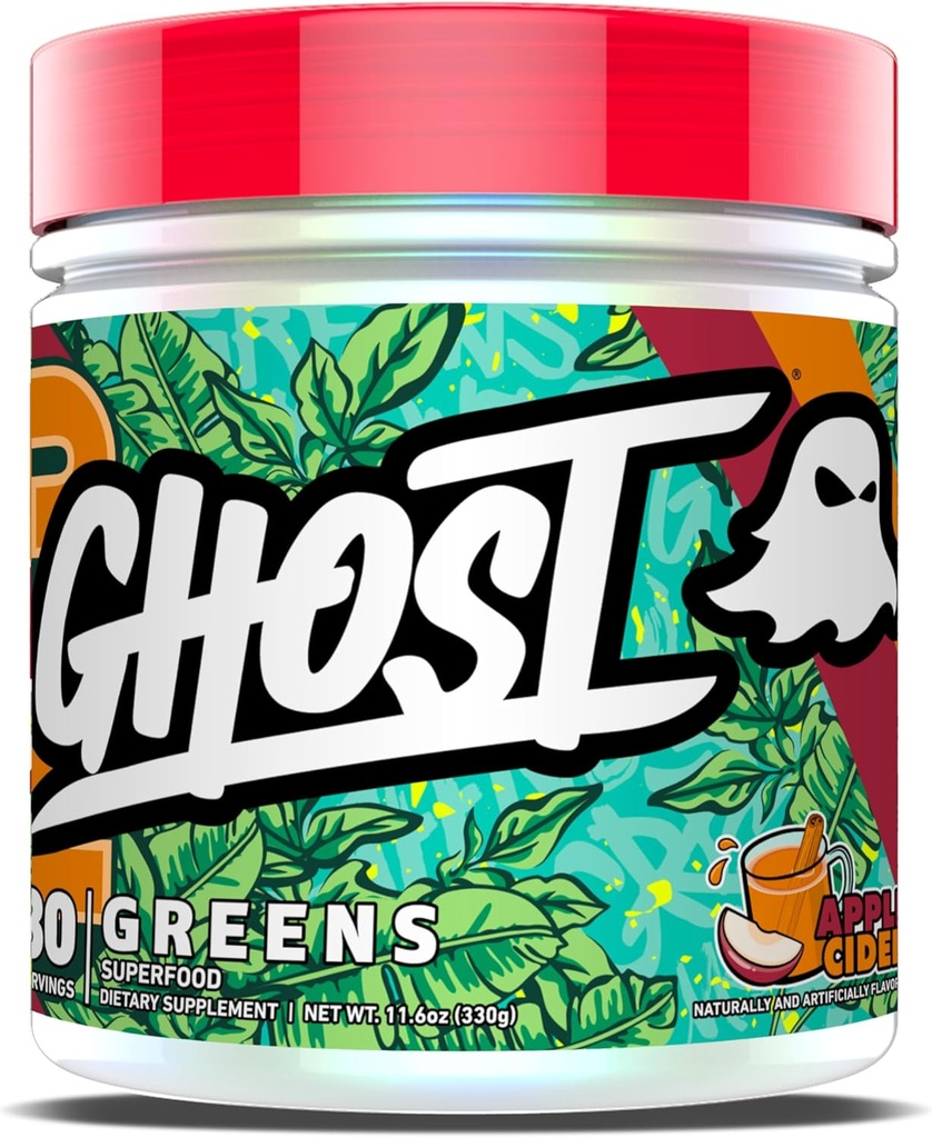 GHOSTグリーンパウダー、アップルサイダー - 30サービング - 19スーパーフードグリーン&レッドパウダー、フルーツ、野菜、スピルリナ、&クロレラ、プレバイオティクス、10ビリオンCFUプロバイオティクス&消化酵素 - グルテンフリー