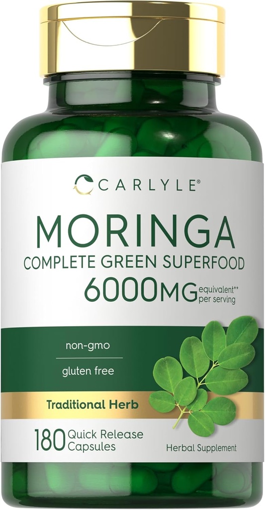 Carlyle Moringa Oleifera | 180カプセル | GMO・グルテンフリーサプリメント | 完全グリーンスーパーフード | モリンガリーフパウダー