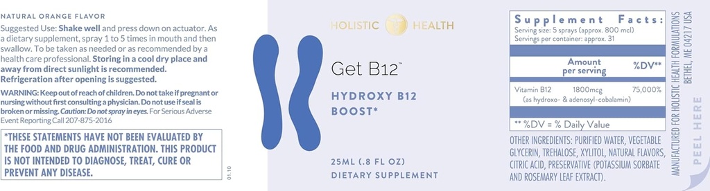 Holistic Health GET B12TM スプレー 25ML (.8 FL oz)