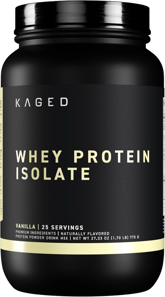 Kaged Whey Protein Isolate Powder Vanilla 100% Pure Low Lactose Whey Post Workout Recovery Drink Supports Muscle-Building 25g per Serving 41 Servings
