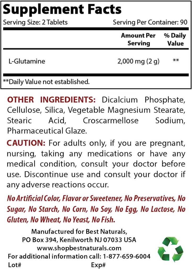 ベストナチュラルLグルタミン1000mg&L-アルギニン1000mg