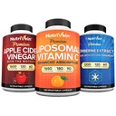 Nutrivein Premium Berberine、Apple Cider Vinegar、およびLiposomal Vitamin Cサプリメントバンドル:高吸収ビタミンCカプセル、ACVカプセル、およびウェルネス&免疫のためのバーリンサプリメント