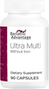 Bariatric Advantage Ultra Multi Without Iron, High Potency Daily Multivitamin for Bariatric Surgery Patients with 22 Essential Vitamins and Nutrients - 90 Capsules, 30 Servings