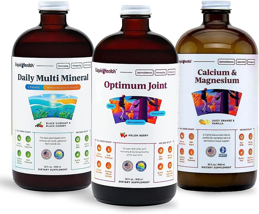 LIQUIDHEALTH筋肉, 骨 & 毎日のマルチミネラルと液体ビタミンバンドルをジョイント, 最適なジョイント液体グルコサミン, カルシウム & マグネシウムサプリメント - 骨 & 関節の健康, エネルギー, ビーガン, 非GMO