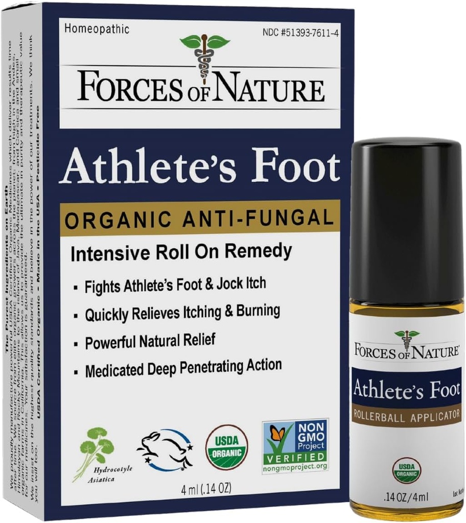 Forces of Nature – Natural, Organic Athlete's Foot Treatment (4ml) Non GMO, No Harmful Chemicals, Cruelty Free – Antifungal Relieves Burning, Itching, Cracking Caused by AF, Jock Itch and Ringworm