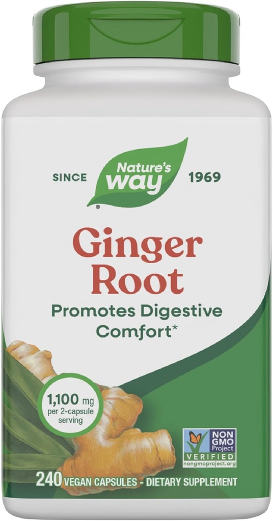Nature's Way Ginger Rootは、カプセルあたり550mg、消化性快適性*は、モーション関連性吐き気*、1,100mg/ 2カプセル、非GMOプロジェクト検証、ビーガン、240カウント(パッケージ5月Vary)