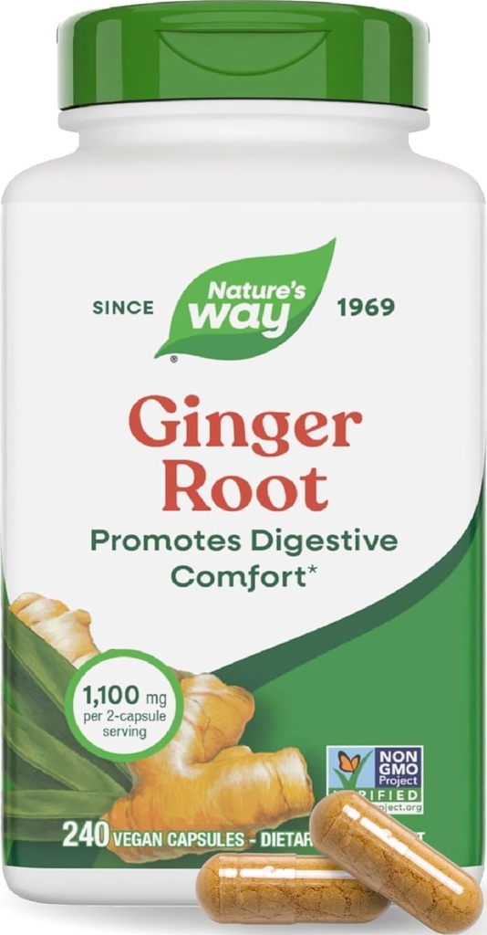 Nature's Way Ginger Rootは、カプセルあたり550mg、消化性快適性*は、モーション関連性吐き気*、1,100mg/ 2カプセル、非GMOプロジェクト検証、ビーガン、240カウント(パッケージ5月Vary)