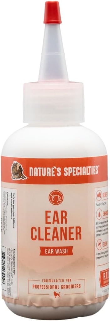Nature's Specialties Dog Ear Cleaner Medicated Solution Non-Greasy Non-Irritation Made in USA Non-Toxic, 4 Ounces