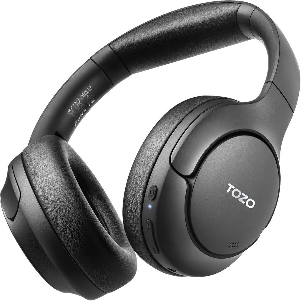 TOZO HT2の雑種の活動的な騒音の取消しのヘッドフォン、耳のBluetoothのヘッドホーン上の無線電信、60Hの再生時間、Appの深い低音の慰めの適合の耳のコップによるハイ レス可聴周波注文のEQは、家オフィス旅行黒のために、