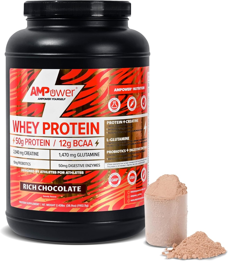 チョコレートウィープロテインパウダー | 科学的に設計された最適筋肉スタック、ガット、脳、免疫 | タンパク質、BCAA、クレアチン、Lグルタミン、プロバイオティクス、消化酵素 | 豊富なチョコレート、38.9oz