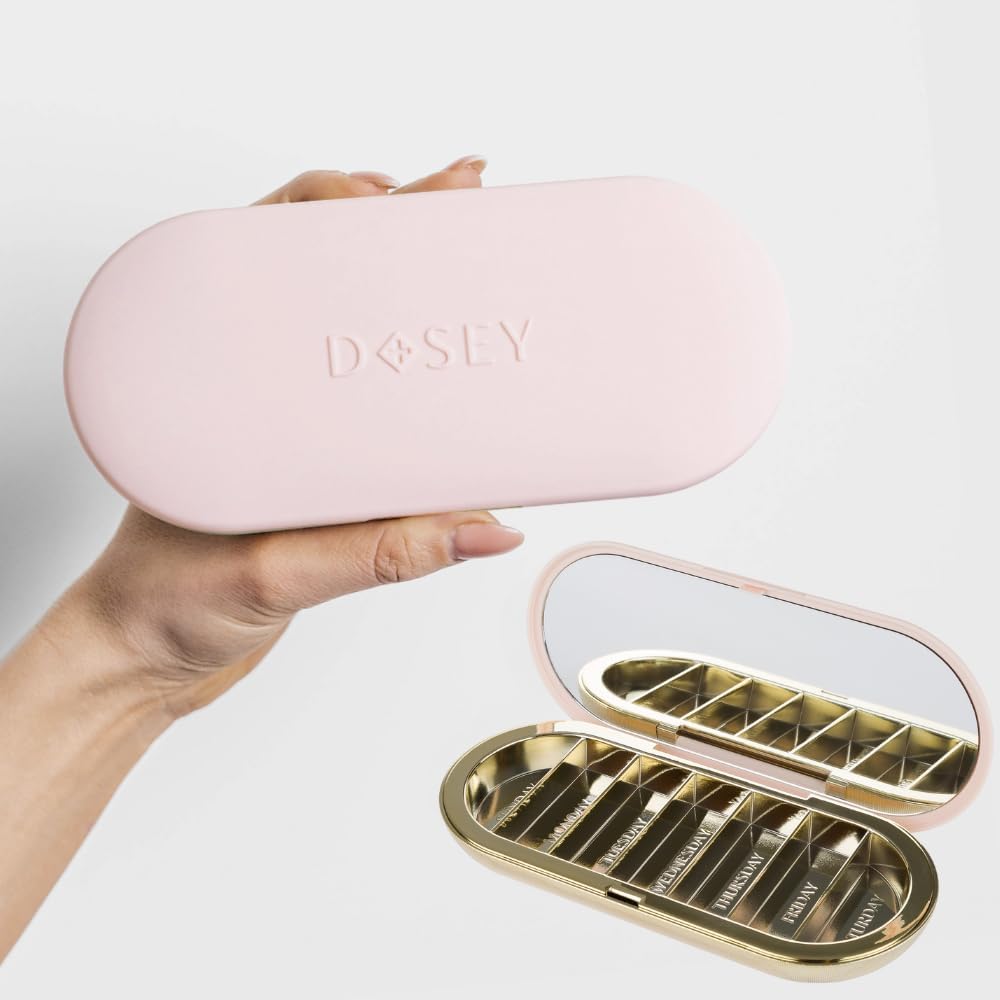 Dosey 7 Day Pill Compact Travel Pillオーガナイザー - Pill Case with 7 Pill Compartments for Medicine Storage & Protection – プラッシュでエレガントなメディテーションオーガナイザー