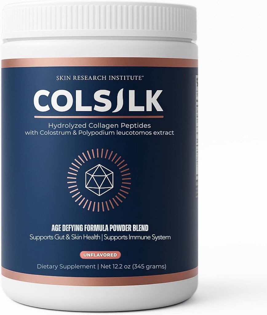SRILabs ColSilk Unflavored Hydrolyzed Collagen Powder with Colostrum and Polypodium - 皮膚、髪、爪、腸の健康と共同サポート - 1 Scoop毎日 | 1ヶ月の供給