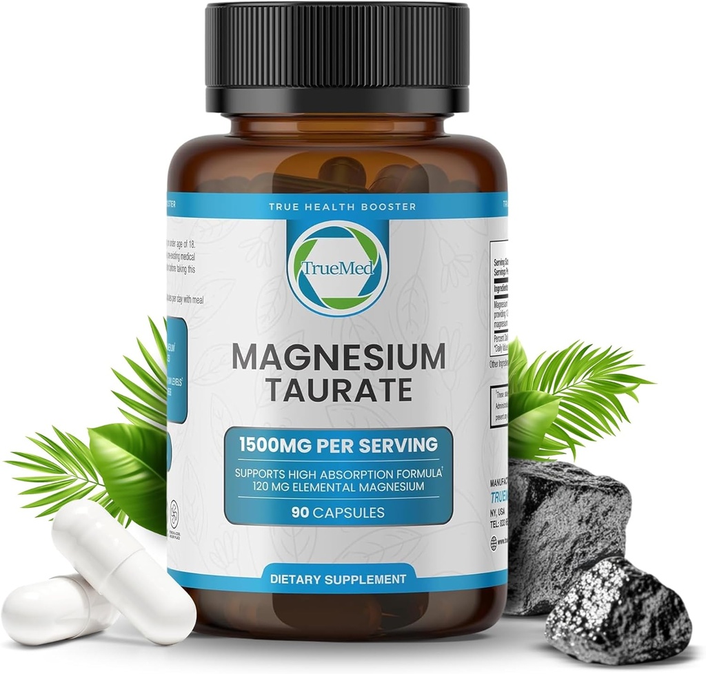 Natural Magnesium Taurate Supplement 1500 mg with 90 Capsules - 30 Days Supply for Sleep Support, Heart Health, Relaxation, Blood Pressure Balance, and Energy Boost