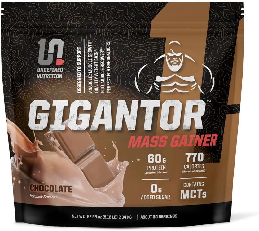 Brian Shaw(60g Protein、30サービング、最大790品質カロリー)によるUndefined Nutrition Gigantor Mass Gainer - 5相プロテインブレンド付きハードゲインフォーミュラ(5.16ポンド、チョコレート)