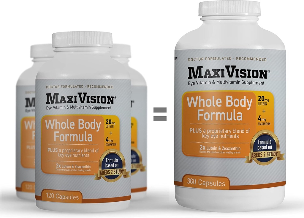 MaxiVision® AREDS 2 全ボディフォーミュラ - AREDS 2 Eye Vitamins w/Lutein and Zeaxanthin - Macular Support - Eye Strain用アイサプリメント - 360 Capsules 1 Bottle