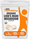 BulkSupplements.com 有機ライオンマッシュルームパウダー - ライオンズマニーパウダー、マッシュルームサプリメント - ビーガン&グルテンフリー、サービングあたり1g、500g(1.1ポンド)(パッケージ1)