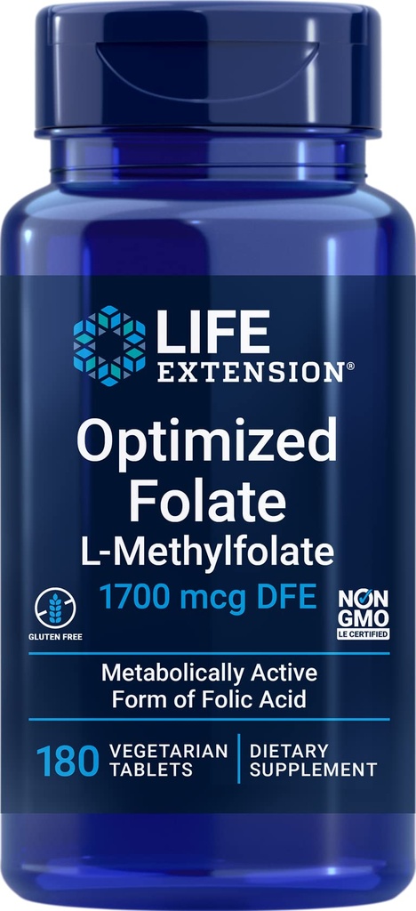 寿命延長によって最大限に活用される葉酸塩(L-Methylfolate) 1700のmcg DFE、180のベジのタブレット
