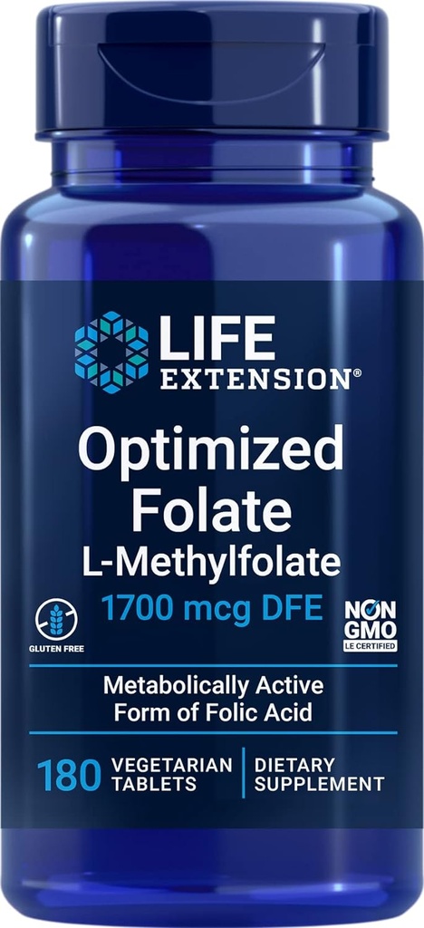 寿命延長によって最大限に活用される葉酸塩(L-Methylfolate) 1700のmcg DFE、180のベジのタブレット