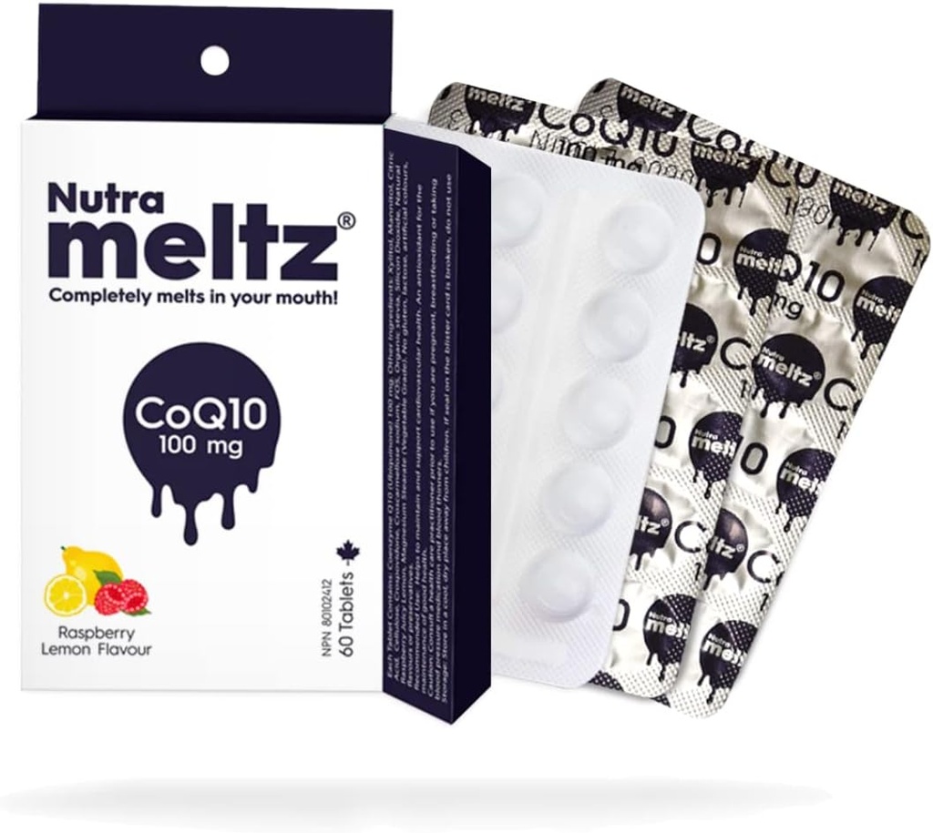 Nutra Melz CoQ10 100 mg - Coenzyme Q10は心臓の健康をサポートし、酵素欠乏のためのエネルギー生産の速い分解のタブレットを高めます - ラズベリー&レモン味(60錠)