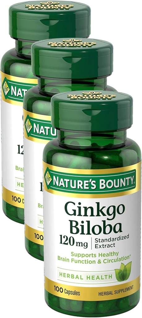 Nature's Bounty Ginkgo Bilobaカプセル120mg、メモリサポートサプリメント、サポート脳機能とメンタルアラート、100カプセル(パッケージ3)