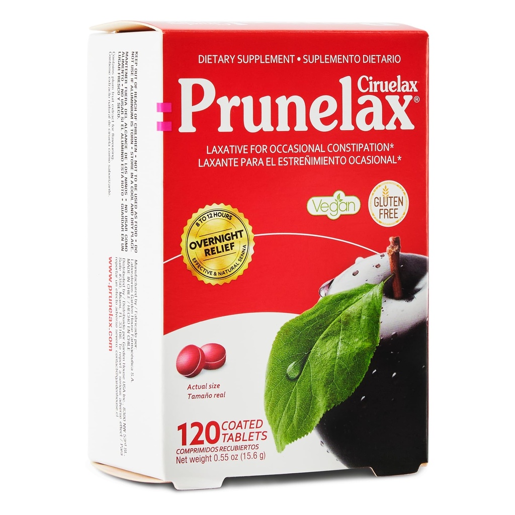 Prunelax Ciruelaxの定期的な強さのLaxativeの小型タブレット - 時事の便秘のための一晩の救助、Sennaのエキス、完全菜食主義者の及びグルテンフリー、無言の救助- 120ct