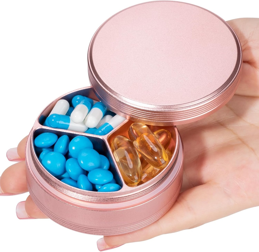 Metal Pill Box 3 Compartment - Waterproof Pill Container for Pocket or Purse, Portable Travel Pill Organizer Heavy Duty Daily Pill Case for Medication, Vitamin
