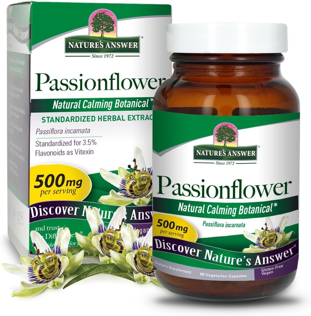 Nature's Answer Passion Flower| 栄養補助食品 | 天然カミング植物 | Non-GMO | アルコールフリー・グルテンフリー・ベジタリアン・ヴィーガン 60カプセル